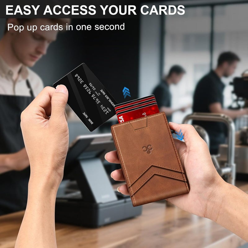 SEMORID Wallet for Men Wallet with Slim Pop Up Card Holder for 12-14 Cards, RFID Blocking Bifold Minimalist Smart Wallet, Credit Card Holder with ID Window & Cash Slot, Compact Metal Card Case, Gifts for Men - Image 4